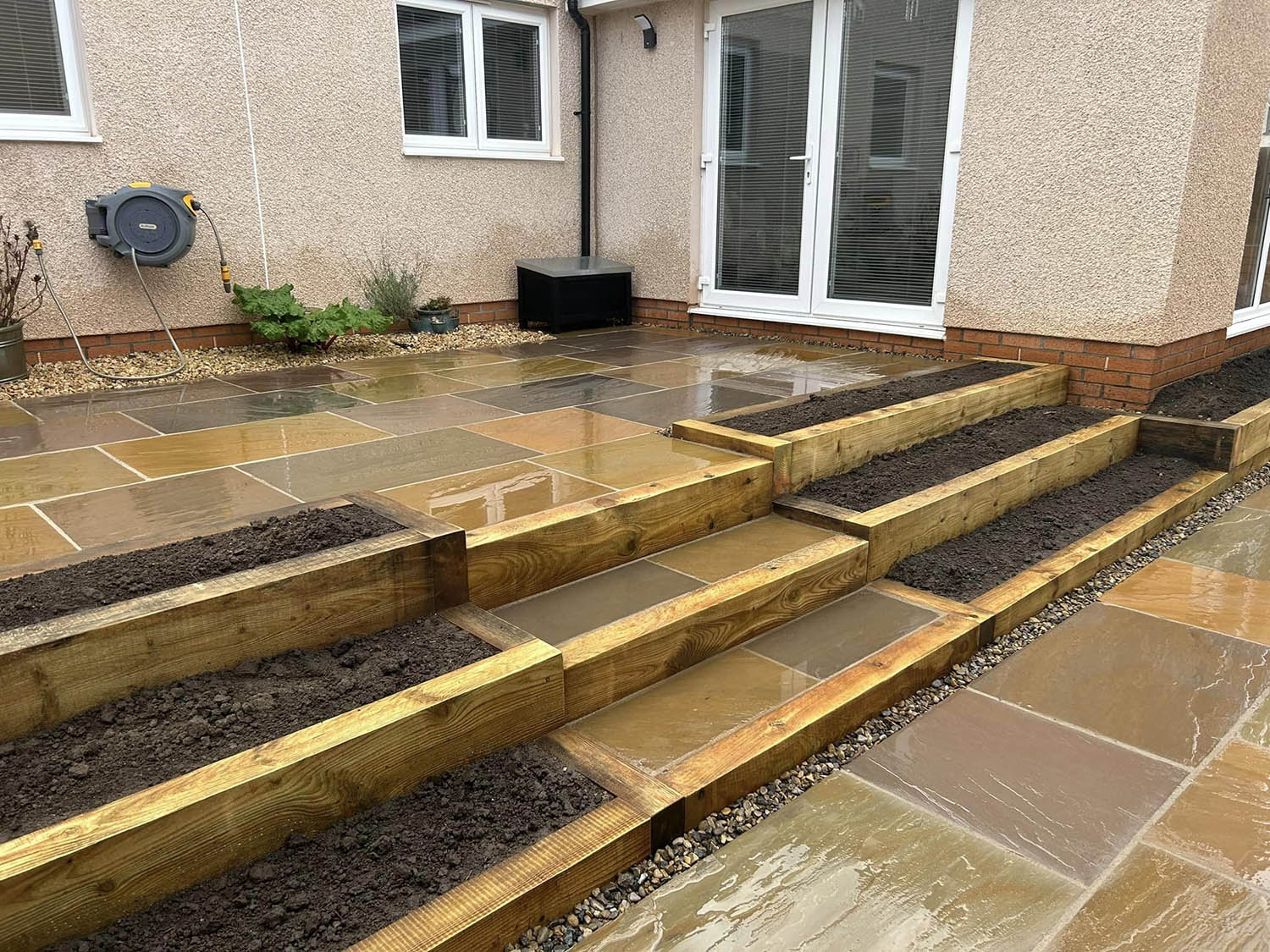 Steps with garden sleepers either side