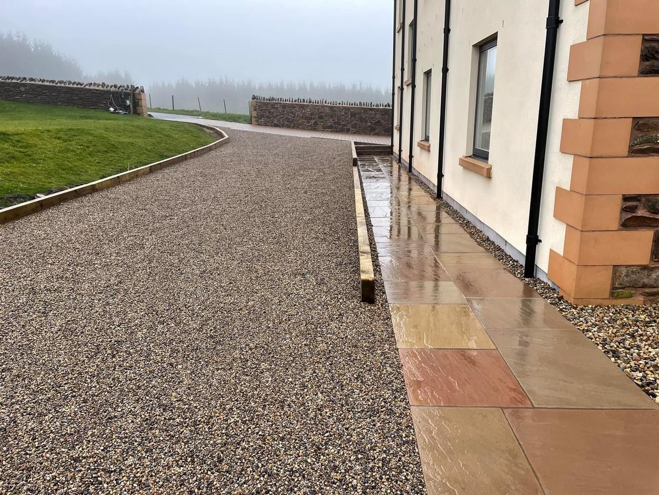 Paved border and driveway